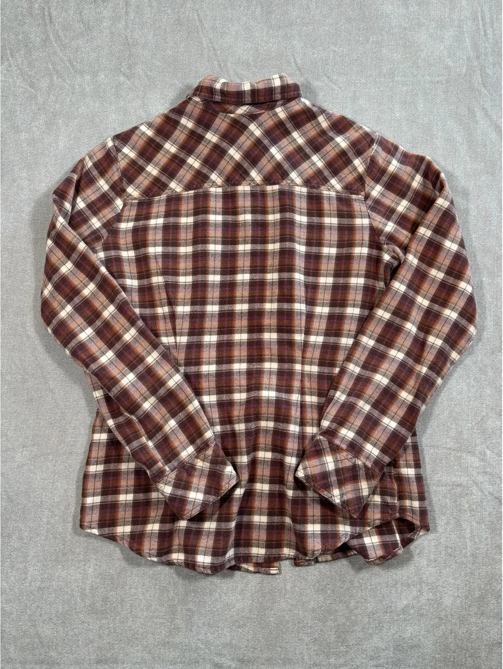 Dickies Women’s Flannel Shirt XS Brown Cream Plaid Button Up Long Sleeve Cotton